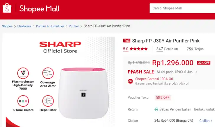 air purifier sharp di shopee